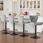 Sweetcrispy Modern Bar Stools Set of 4, Adjustable Faux Leather Upholstered Swivel Bar Stools, Counter Height Bar Chairs with Back for Kitchen Island, Grey