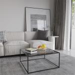Glass Coffee Tables for Living Room Square Modern Center Table for Small Space,Tempered Glass-top with Sturdy Metal Frame Sofa Side End Table, Easy Assembly,26.4 x 26.4 x 15.7 Inches, Gray Black
