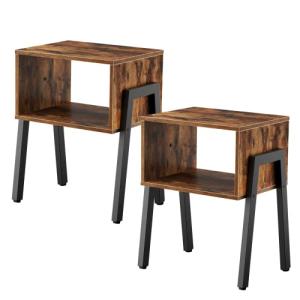 HOOBRO Small Nightstands Set of 2, Stackable End Tables, Side Tables, Bedside Tables with Open Storage Shelf, for Small Spaces, Bedroom, Living Room, Rustic Brown BF38BZP201