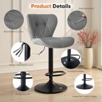 Sweetcrispy Modern Bar Stools Set of 4, Adjustable Faux Leather Upholstered Swivel Bar Stools, Counter Height Bar Chairs with Back for Kitchen Island, Grey