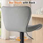 Sweetcrispy Modern Bar Stools Set of 4, Adjustable Faux Leather Upholstered Swivel Bar Stools, Counter Height Bar Chairs with Back for Kitchen Island, Grey