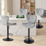Sweetcrispy Modern Bar Stools Set of 4, Adjustable Faux Leather Upholstered Swivel Bar Stools, Counter Height Bar Chairs with Back for Kitchen Island, Grey