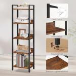 MAHANCRIS Bookshelf, 5-Tier Bookcase, Standing Book Shelf for Small Space, Storage Shelf Organizer, for Living Room, Bedroom, Study, Balcony, Rustic Brown and Black BKHR5501