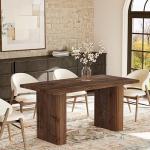 TRIBEWOOD 63-Inch Solid Wood Dining Table for 4-6, Farmhouse Rectangular Kitchen Dinner Table with Robust Pedestal, Dining Room Furniture for Home, Kitchen, Living Room, Dark Brown