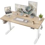 TIQLAB Electric Height Adjustable Standing Desk 47.2×23.6 inch, Sit Stand Desk with Splice Board, Memory Controller, White Frame & Maple Top Computer Workstation for Home Office