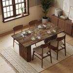 TRIBEWOOD 63-Inch Solid Wood Dining Table for 4-6, Farmhouse Rectangular Kitchen Dinner Table with Robust Pedestal, Dining Room Furniture for Home, Kitchen, Living Room, Dark Brown