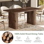 TRIBEWOOD 63-Inch Solid Wood Dining Table for 4-6, Farmhouse Rectangular Kitchen Dinner Table with Robust Pedestal, Dining Room Furniture for Home, Kitchen, Living Room, Dark Brown