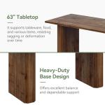 TRIBEWOOD 63-Inch Solid Wood Dining Table for 4-6, Farmhouse Rectangular Kitchen Dinner Table with Robust Pedestal, Dining Room Furniture for Home, Kitchen, Living Room, Dark Brown
