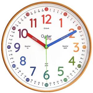 Oyster&Pop Kids Learning Wall Clock - Silent Non-Ticking Analog 10 Inch Teaching Clock for Classrooms & Bedrooms - Makes Telling Time Easy for Kids
