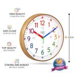Oyster&Pop Kids Learning Wall Clock - Silent Non-Ticking Analog 10 Inch Teaching Clock for Classrooms & Bedrooms - Makes Telling Time Easy for Kids