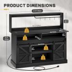 YITAHOME 52" Farmhouse Coffee Bar Cabinet with Storage, Buffet Cabinet with Goblet Holder, 5 Hooks, Power Outlets, Sideboard Cabinet with Sliding Barn Doors for Kitchen & Living Room (Black Oak)