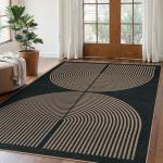Lahome Modern Rainbow Easy Jute Carpet, Washable 5x7 Area Rugs for Living Room Patio Black Farmhouse Indoor Outdoor Rugs, Contemporary Natural Non Slip Floor Carpet for Office RV Backyard