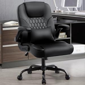 Nexthro Executive Office Chair PU,Leather Office Chair with Wheels,360° Swivel Rolling Chair with Padded Arms,Ergonomic Computer Chair with Lumbar Support for Short People Use(Black)