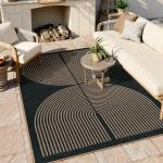 Lahome Modern Rainbow Easy Jute Carpet, Washable 5x7 Area Rugs for Living Room Patio Black Farmhouse Indoor Outdoor Rugs, Contemporary Natural Non Slip Floor Carpet for Office RV Backyard