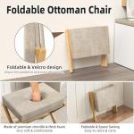 BAMBOOHOMIE Foldable Foot Stool Ottoman, Modern Foot Rest with Bamboo X Legs & Thick Foam Cushion, Folding Foot Stools Small Padded for Bedroom Living Room, Footstool for Chair Couch (Natural - Brown)