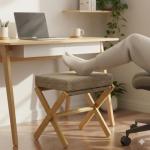 BAMBOOHOMIE Foldable Foot Stool Ottoman, Modern Foot Rest with Bamboo X Legs & Thick Foam Cushion, Folding Foot Stools Small Padded for Bedroom Living Room, Footstool for Chair Couch (Natural - Brown)