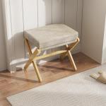 BAMBOOHOMIE Foldable Foot Stool Ottoman, Modern Foot Rest with Bamboo X Legs & Thick Foam Cushion, Folding Foot Stools Small Padded for Bedroom Living Room, Footstool for Chair Couch (Natural - Brown)