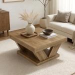 LITTLE TREE Coffee Table, Farmhouse Coffee Table with Large Storage Shelf, 2-Tier Rustic Wood Modern Center Table for Living Room、Home Office, Rustic Brown