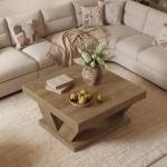 LITTLE TREE Coffee Table, Farmhouse Coffee Table with Large Storage Shelf, 2-Tier Rustic Wood Modern Center Table for Living Room、Home Office, Rustic Brown