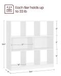 VASAGLE Bookcase, Bookshelf, Freestanding Storage Unit, 8 Open Compartments, Used Horizontally, Vertically, Upside Down, 11 x 35.4 x 39.4 Inches, for Living Room, Study, Office, Cloud White ULBC55WT