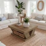 LITTLE TREE Coffee Table, Farmhouse Coffee Table with Large Storage Shelf, 2-Tier Rustic Wood Modern Center Table for Living Room、Home Office, Rustic Brown