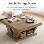 LITTLE TREE Coffee Table, Farmhouse Coffee Table with Large Storage Shelf, 2-Tier Rustic Wood Modern Center Table for Living Room、Home Office, Rustic Brown