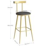 IRCPEN Bar Stools, Set of 2 High Kitchen Barstools, Bar Chairs with Backrest and Footrest, Industrial Counter Stools with PU Soft seat, for Kitchen, Living Room, Pub, Gold Color BS-012GC
