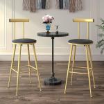 IRCPEN Bar Stools, Set of 2 High Kitchen Barstools, Bar Chairs with Backrest and Footrest, Industrial Counter Stools with PU Soft seat, for Kitchen, Living Room, Pub, Gold Color BS-012GC