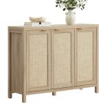 SICOTAS Rattan Buffet Cabinet with Storage 43.5" Sideboard Cabinet with 3 Doors & Adjustable Shelves Wood Sideboard Credenza Storage Cabinets for Entryway Living Room Reclaimed Light Oak