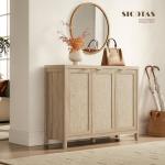 SICOTAS Rattan Buffet Cabinet with Storage 43.5" Sideboard Cabinet with 3 Doors & Adjustable Shelves Wood Sideboard Credenza Storage Cabinets for Entryway Living Room Reclaimed Light Oak