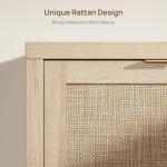 SICOTAS Rattan Buffet Cabinet with Storage 43.5" Sideboard Cabinet with 3 Doors & Adjustable Shelves Wood Sideboard Credenza Storage Cabinets for Entryway Living Room Reclaimed Light Oak