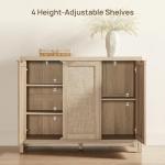 SICOTAS Rattan Buffet Cabinet with Storage 43.5" Sideboard Cabinet with 3 Doors & Adjustable Shelves Wood Sideboard Credenza Storage Cabinets for Entryway Living Room Reclaimed Light Oak