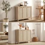 SICOTAS Rattan Buffet Cabinet with Storage 43.5" Sideboard Cabinet with 3 Doors & Adjustable Shelves Wood Sideboard Credenza Storage Cabinets for Entryway Living Room Reclaimed Light Oak