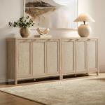 SICOTAS Rattan Buffet Cabinet with Storage 43.5" Sideboard Cabinet with 3 Doors & Adjustable Shelves Wood Sideboard Credenza Storage Cabinets for Entryway Living Room Reclaimed Light Oak
