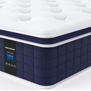 Coolvie King Size Mattress, 12 Inch Hybrid King Mattress in a Box, Medium Firm Feel with Memory Foam, Pocket Spring for Motion Isolation, Extra Lumbar & Shoulder Support for Pain Relief, 80x76x12