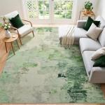 Joydeco Area Rugs 8x10 Washable, Light Green Modern Abstract Non-Slip Soft Low-Pile Carpet for Living Room, Bedroom & Dining Room