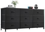 WLIVE 47''W Dresser for Bedroom, Black Dresser TV Stand for 45, 50, 55 inch TV, Wide Chest of Drawers with 9 Drawer, Large Entertainment Center, Fabric Dressers with Wood Top for Closet, Living Room