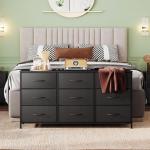 WLIVE 47''W Dresser for Bedroom, Black Dresser TV Stand for 45, 50, 55 inch TV, Wide Chest of Drawers with 9 Drawer, Large Entertainment Center, Fabric Dressers with Wood Top for Closet, Living Room