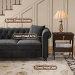 ONBRILL Velvet Chesterfield Sofa, L Shaped Sectional Sofa with Tufted Back & Rolled Arms, 3 Throw Pillows, Small Corner Sectional Couch for Living Room, Apartment, Black