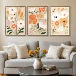 3Pcs Large Framed Botanical Canvas Wall Art, Modern Neutral Plant Abstract Canvas Prints, Minimalist Nature Wall Decor, Large Wall Art for Living Room Bedroom Office Farmhouse Decor 16 * 24in