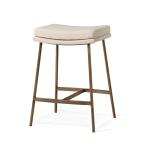 Maven Lane Berkley Backless Counter Stool 26 Inch – Saddle Stool with Footrest – Aged Gold Metal Frame & Beige Fabric Upholstery – Perfect for Kitchen Island & Counters