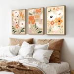 3Pcs Large Framed Botanical Canvas Wall Art, Modern Neutral Plant Abstract Canvas Prints, Minimalist Nature Wall Decor, Large Wall Art for Living Room Bedroom Office Farmhouse Decor 16 * 24in