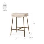 Maven Lane Berkley Backless Counter Stool 26 Inch – Saddle Stool with Footrest – Aged Gold Metal Frame & Beige Fabric Upholstery – Perfect for Kitchen Island & Counters