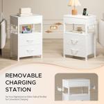 Nightstand Bedside Table Hidden Drawer - Night Stand with Charging Station and Sliding Top Storage, Bed Side Table with 2 Fabric Drawers, Modern Nightstand for Bedroom Dorm Living Room, White