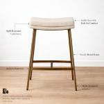 Maven Lane Berkley Backless Counter Stool 26 Inch – Saddle Stool with Footrest – Aged Gold Metal Frame & Beige Fabric Upholstery – Perfect for Kitchen Island & Counters