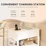 Nightstand Bedside Table Hidden Drawer - Night Stand with Charging Station and Sliding Top Storage, Bed Side Table with 2 Fabric Drawers, Modern Nightstand for Bedroom Dorm Living Room, White