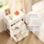 Nightstand Bedside Table Hidden Drawer - Night Stand with Charging Station and Sliding Top Storage, Bed Side Table with 2 Fabric Drawers, Modern Nightstand for Bedroom Dorm Living Room, White