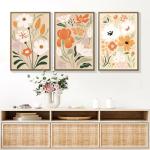 3Pcs Large Framed Botanical Canvas Wall Art, Modern Neutral Plant Abstract Canvas Prints, Minimalist Nature Wall Decor, Large Wall Art for Living Room Bedroom Office Farmhouse Decor 16 * 24in