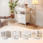 Nightstand Bedside Table Hidden Drawer - Night Stand with Charging Station and Sliding Top Storage, Bed Side Table with 2 Fabric Drawers, Modern Nightstand for Bedroom Dorm Living Room, White