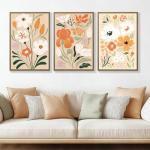 3Pcs Large Framed Botanical Canvas Wall Art, Modern Neutral Plant Abstract Canvas Prints, Minimalist Nature Wall Decor, Large Wall Art for Living Room Bedroom Office Farmhouse Decor 16 * 24in